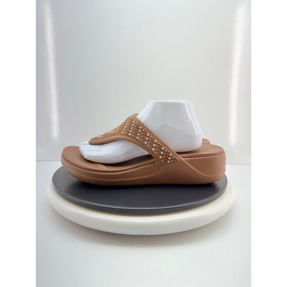 Crocs Monterey Shimmer Womens 11 Wedge Flip Flop Sandals Bronze Brown Platform - Picture 2 of 13